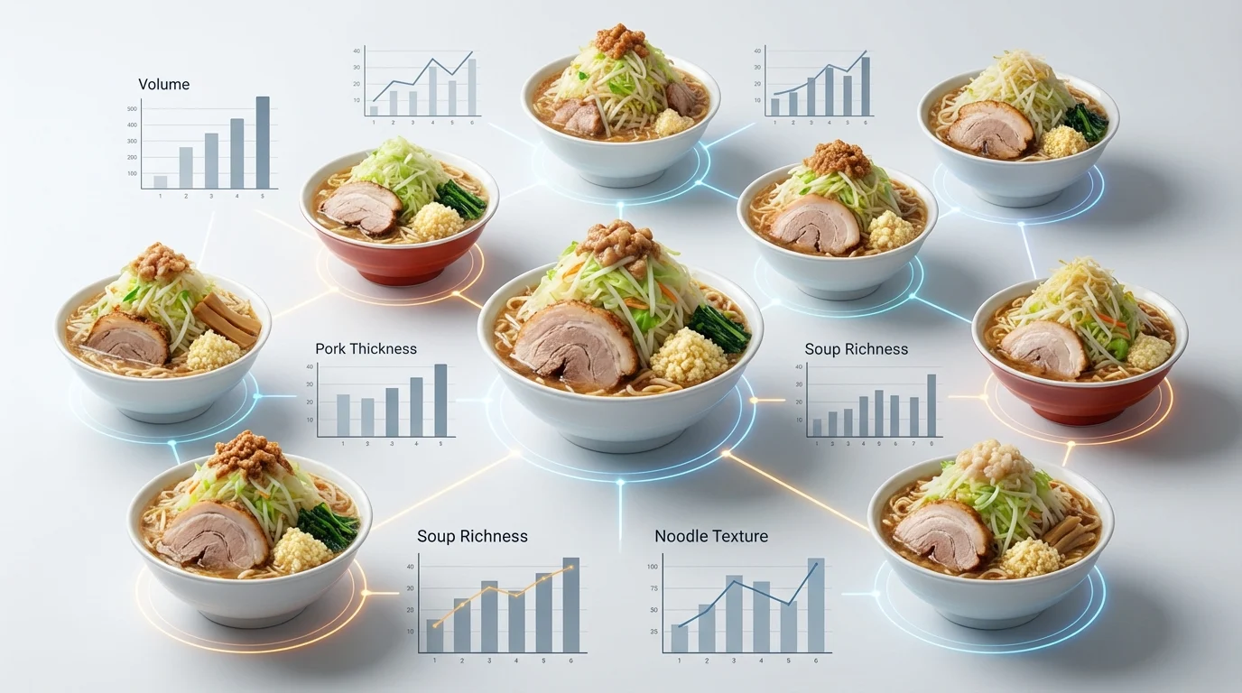 【比較表】紹介した二郎系ラーメン店舗の特徴を一覧でチェック