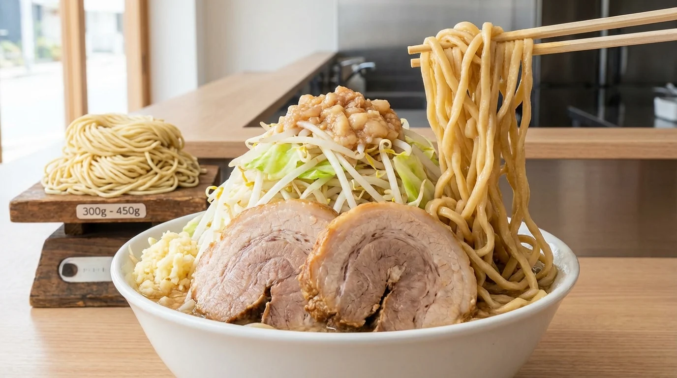 【結論】二郎系ラーメン「大」の量は麺300〜450g｜30秒でわかる早見表