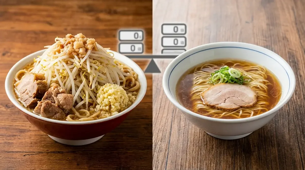二郎系ラーメンと他のラーメンのカロリー比較