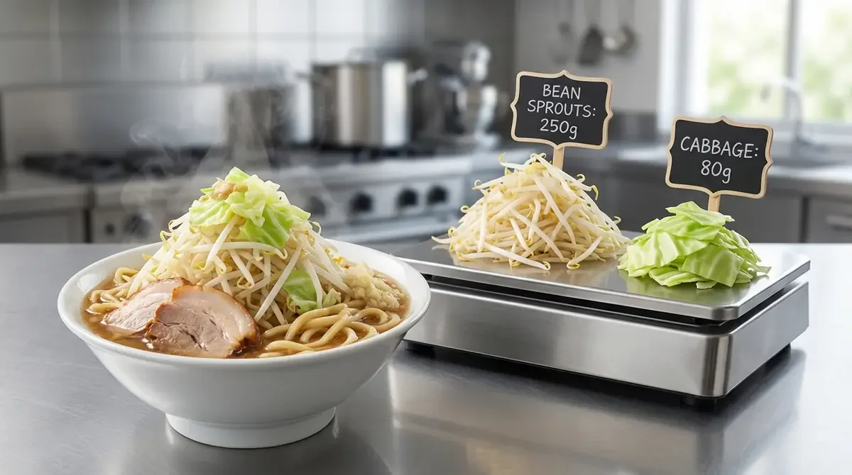 二郎系ラーメンの野菜は「もやし250g＋キャベツ80g」が1人前の基本